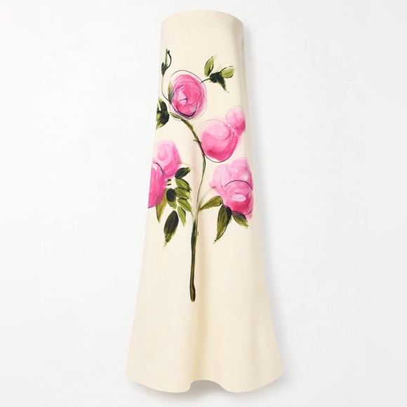OSCAR DE LA RENTA Strapless floral-print wool-blend crepe gown